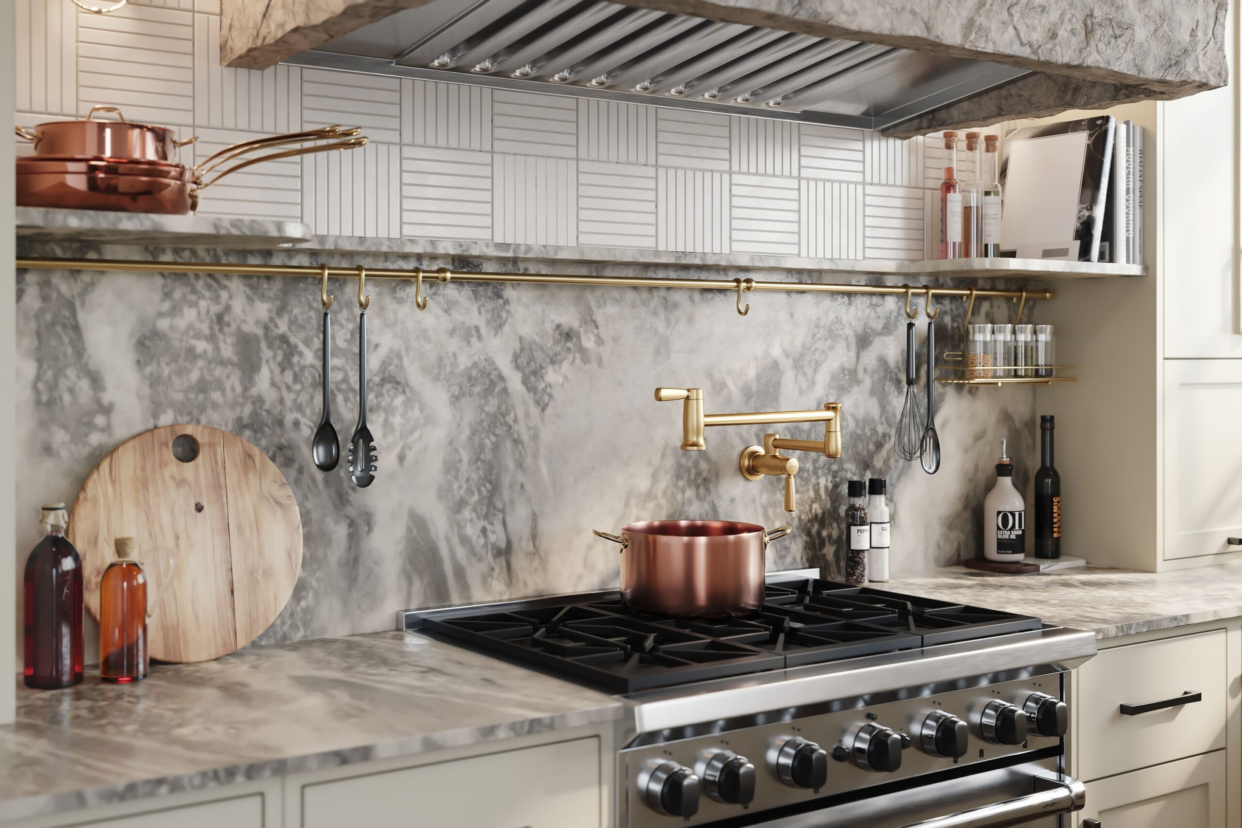 KOHLER Vibrant Brushed Moderne Brass Single Handle Wall-mount Pot Filler Kitchen Faucet