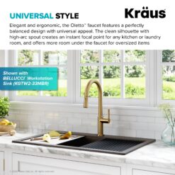 Kraus Oletto Brushed Brass Single Handle Deck-mount Pull-down Kitchen Faucet with Sprayer