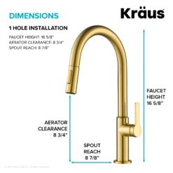 Kraus Oletto Brushed Brass Single Handle Deck-mount Pull-down Kitchen Faucet with Sprayer