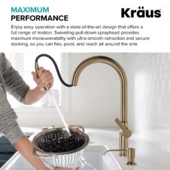 Kraus Oletto Brushed Brass Single Handle Deck-mount Pull-down Kitchen Faucet with Sprayer