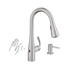 Moen Essie Spot Resist Stainless Single Handle Deck-mount Touchless Pull-down Kitchen Faucet with Sprayer (Soap Dispenser Included)