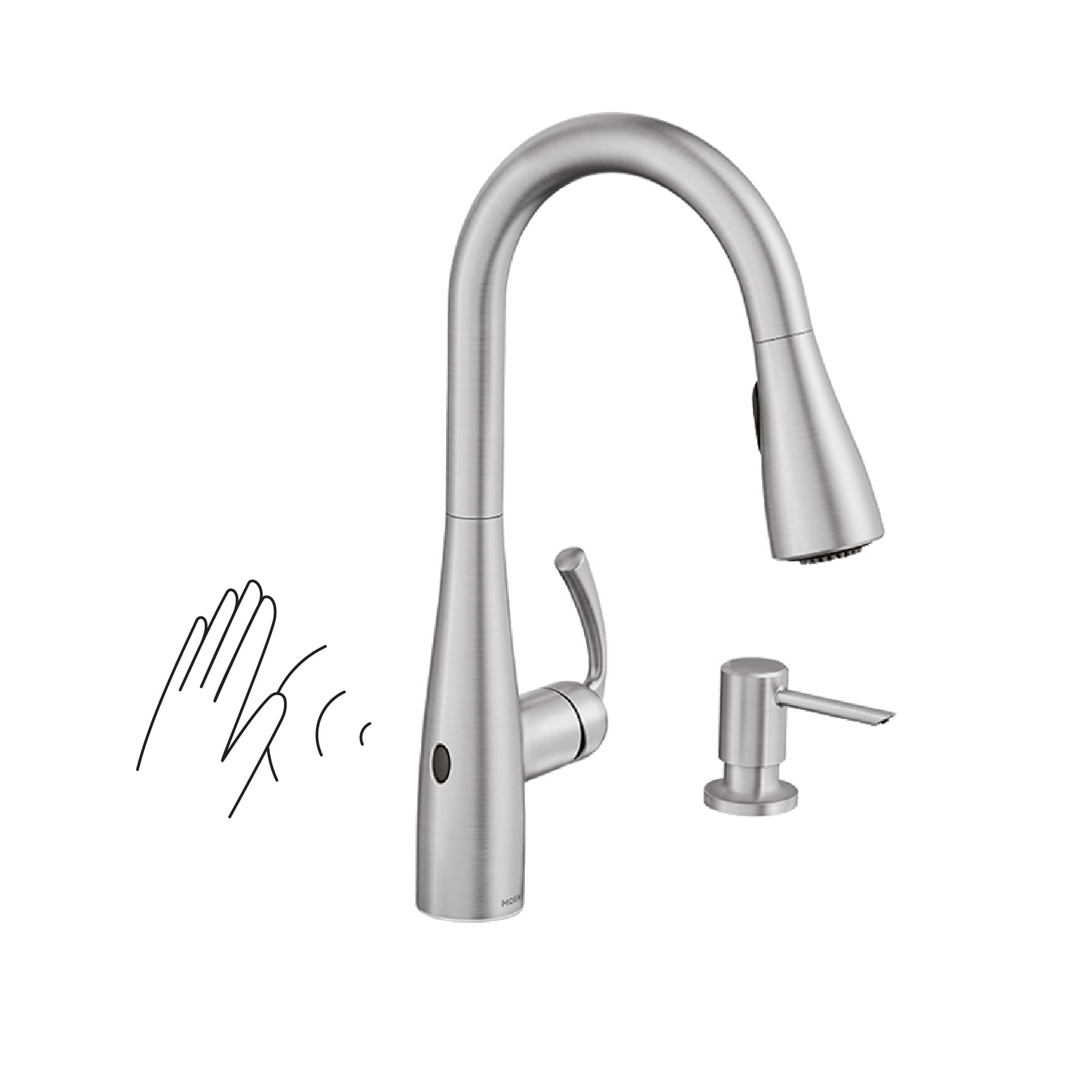 Moen Essie Spot Resist Stainless Single Handle Deck-mount Touchless Pull-down Kitchen Faucet with Sprayer (Soap Dispenser Included)