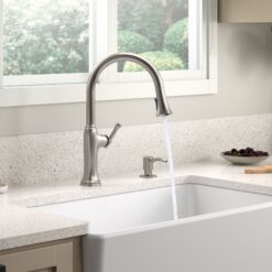 KOHLER Kanan Vibrant Stainless Double Handle Deck-mount Pull-down Kitchen Faucet with Sprayer ( Deck Plate Included ) (Soap Dispenser Included)