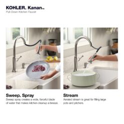KOHLER Kanan Vibrant Stainless Double Handle Deck-mount Pull-down Kitchen Faucet with Sprayer ( Deck Plate Included ) (Soap Dispenser Included)