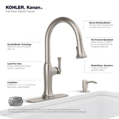 KOHLER Kanan Vibrant Stainless Double Handle Deck-mount Pull-down Kitchen Faucet with Sprayer ( Deck Plate Included ) (Soap Dispenser Included)