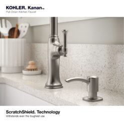 KOHLER Kanan Vibrant Stainless Double Handle Deck-mount Pull-down Kitchen Faucet with Sprayer ( Deck Plate Included ) (Soap Dispenser Included)