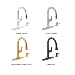 KOHLER Kanan Vibrant Stainless Double Handle Deck-mount Pull-down Kitchen Faucet with Sprayer ( Deck Plate Included ) (Soap Dispenser Included)