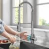 Kraus Britt Spot Free Stainless Steel Single Handle Deck-mount Touchless Pull-down Kitchen Faucet with Sprayer
