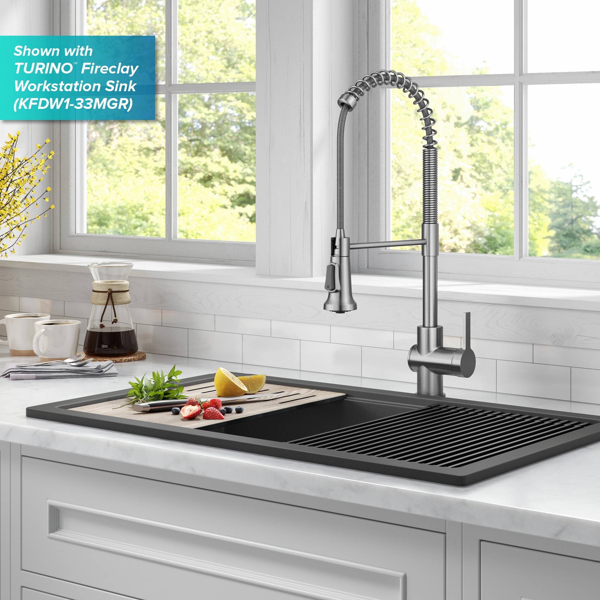 Kraus Britt Spot Free Stainless Steel Single Handle Deck-mount Touchless Pull-down Kitchen Faucet with Sprayer