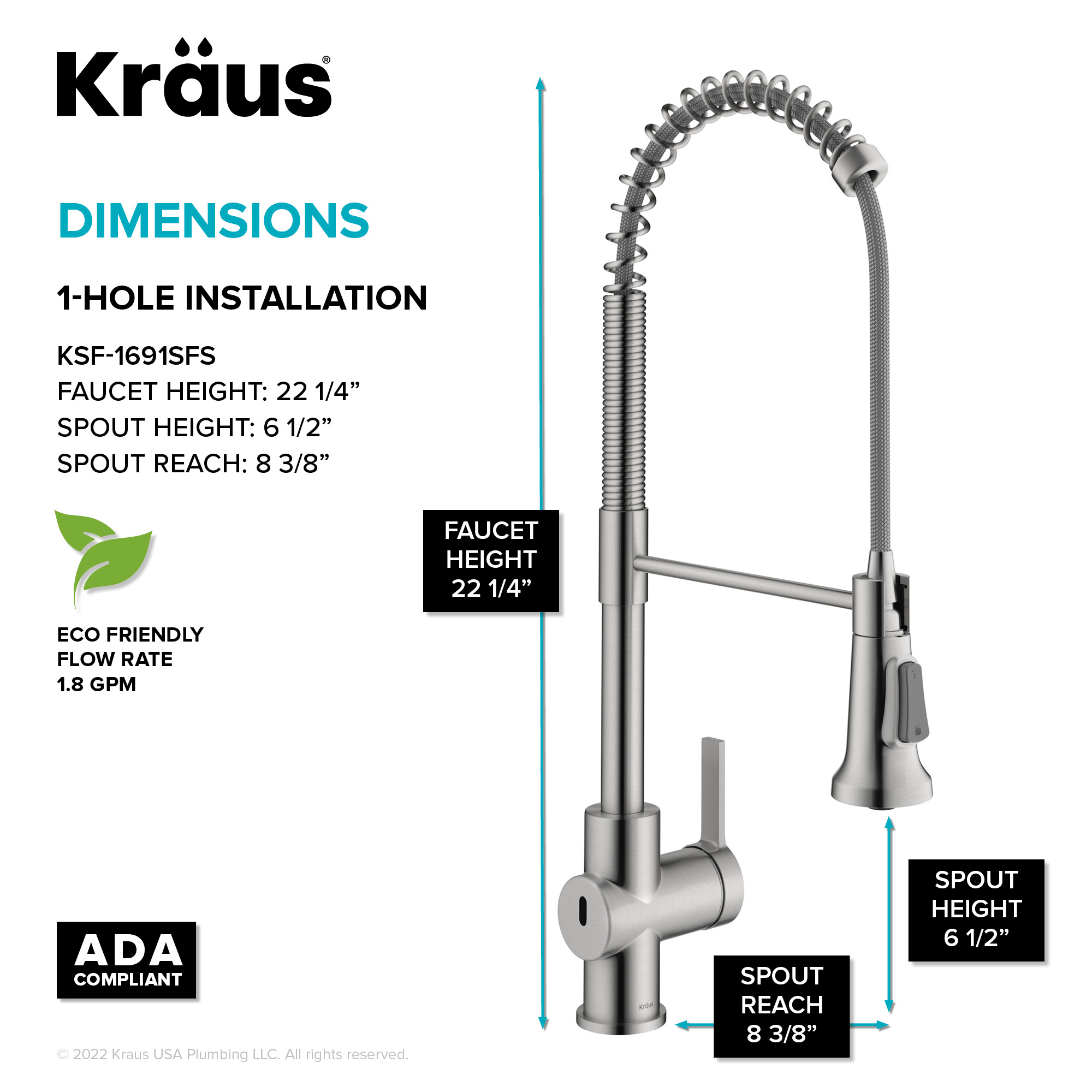 Kraus Britt Spot Free Stainless Steel Single Handle Deck-mount Touchless Pull-down Kitchen Faucet with Sprayer