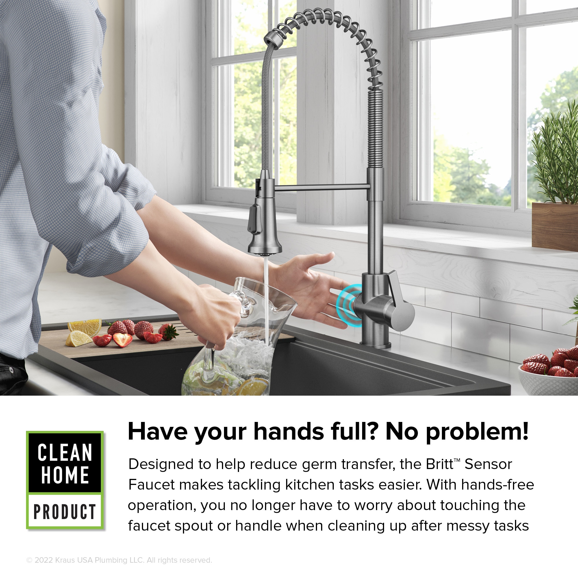Kraus Britt Spot Free Stainless Steel Single Handle Deck-mount Touchless Pull-down Kitchen Faucet with Sprayer