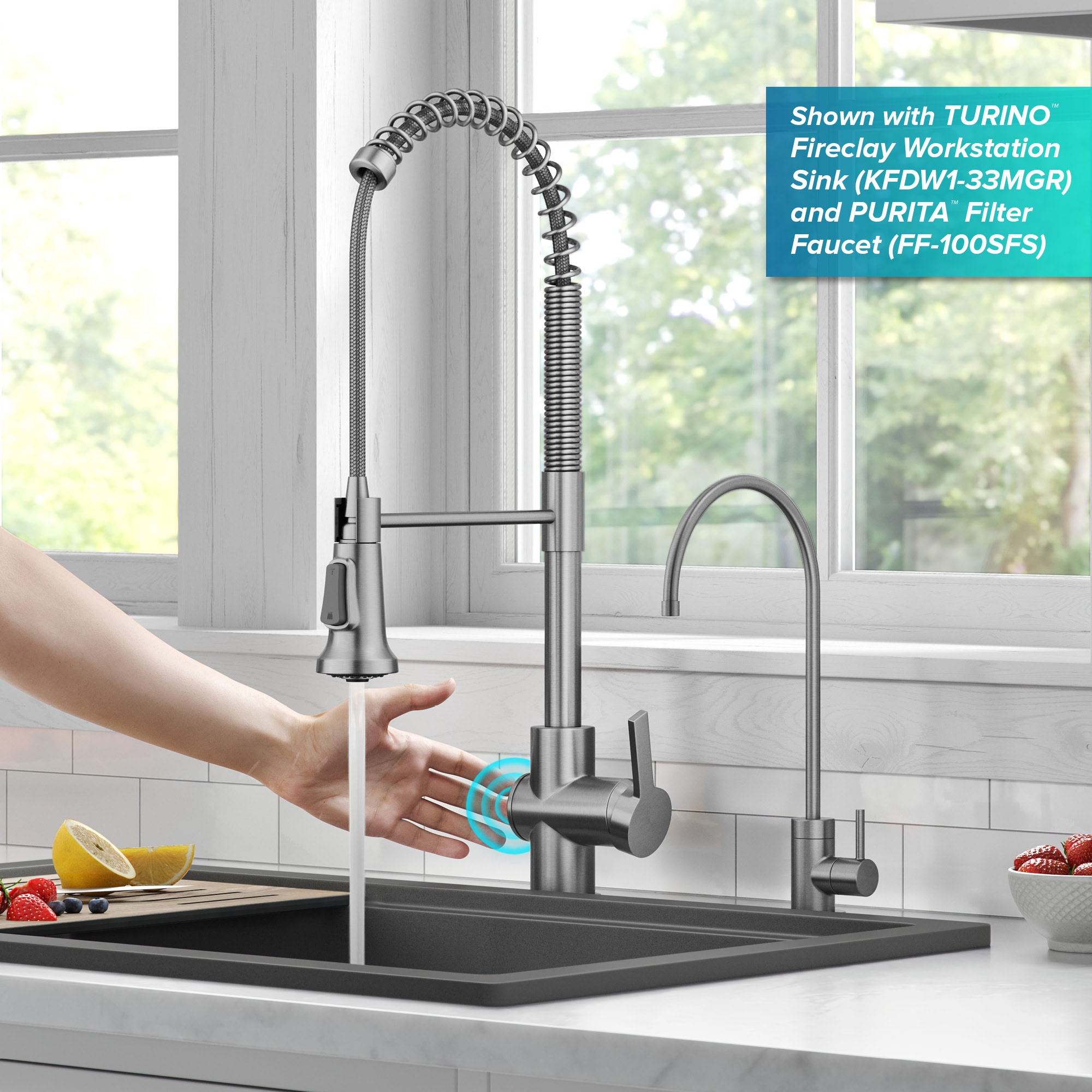 Kraus Britt Spot Free Stainless Steel Single Handle Deck-mount Touchless Pull-down Kitchen Faucet with Sprayer