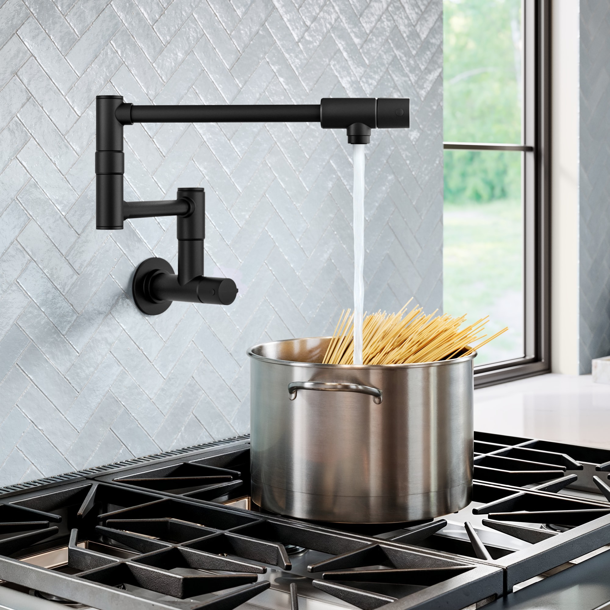 Kraus Bolden Matte Black Double Handle Wall-mount Pot Filler Kitchen Faucet