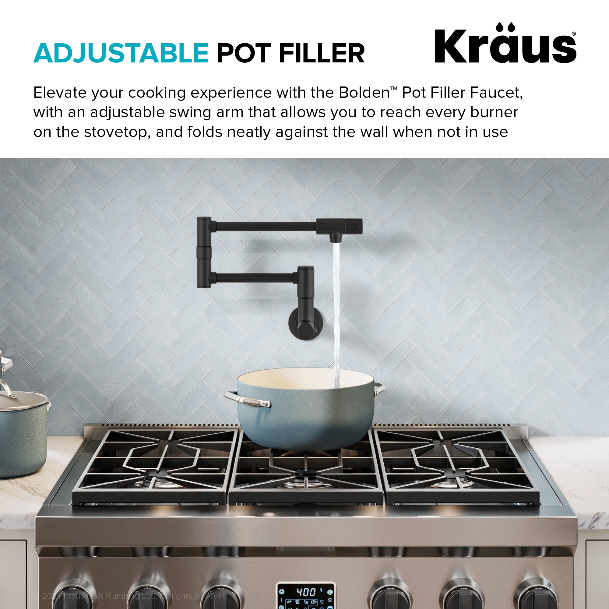 Kraus Bolden Matte Black Double Handle Wall-mount Pot Filler Kitchen Faucet