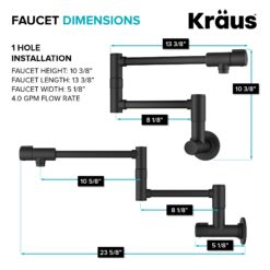 Kraus Bolden Matte Black Double Handle Wall-mount Pot Filler Kitchen Faucet