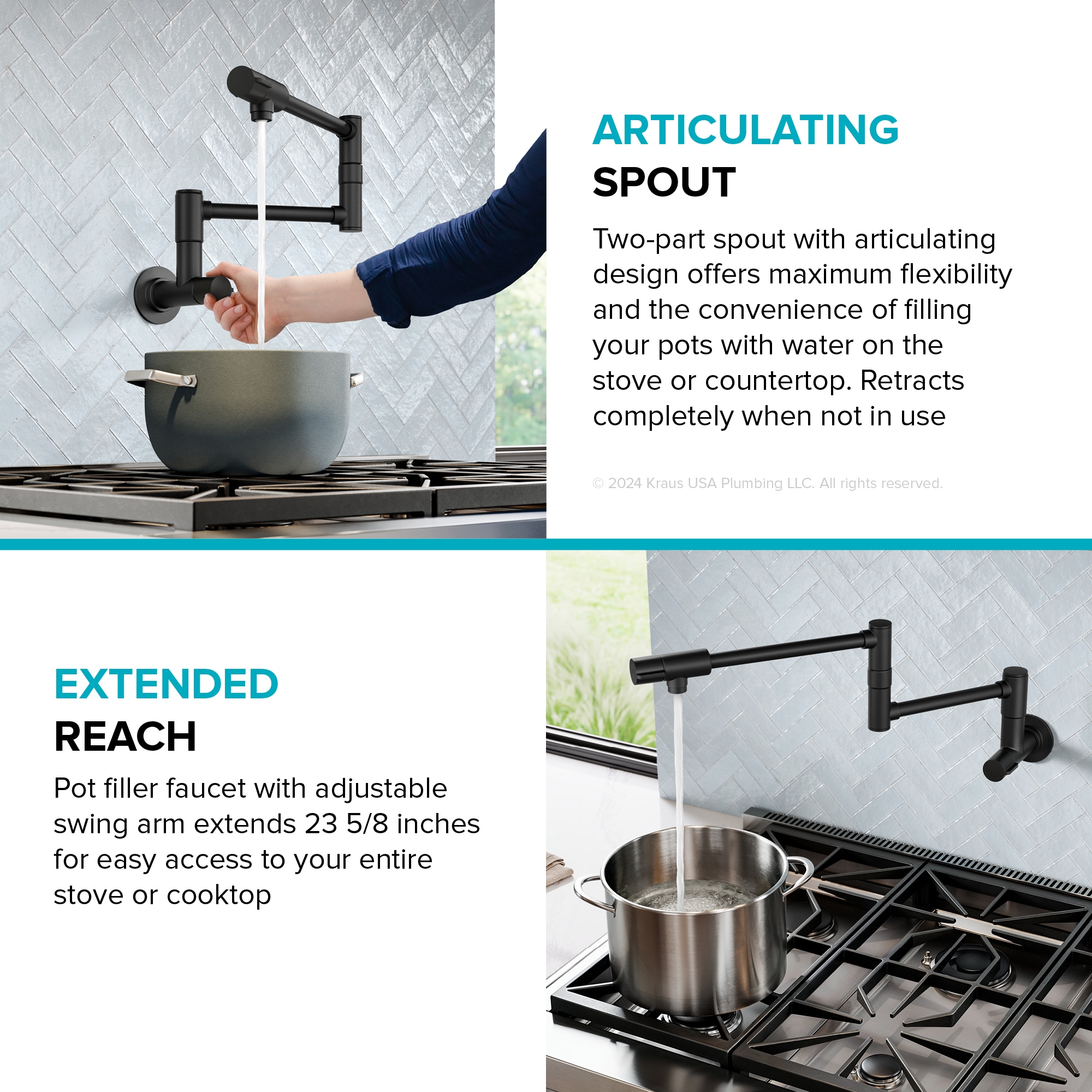Kraus Bolden Matte Black Double Handle Wall-mount Pot Filler Kitchen Faucet