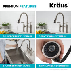 Kraus Allyn Brushed Gold Double Handle Deck-mount Bridge Kitchen Faucet with Sprayer