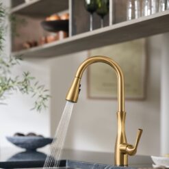 Moen Arlia Brushed Gold Single Handle Deck-mount Pull-down Kitchen Faucet with Sprayer ( Deck Plate Included )