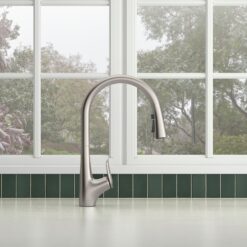 KOHLER Leto Vibrant Stainless Single Handle Deck-mount Pull-down Kitchen Faucet with Sprayer ( Deck Plate Included )