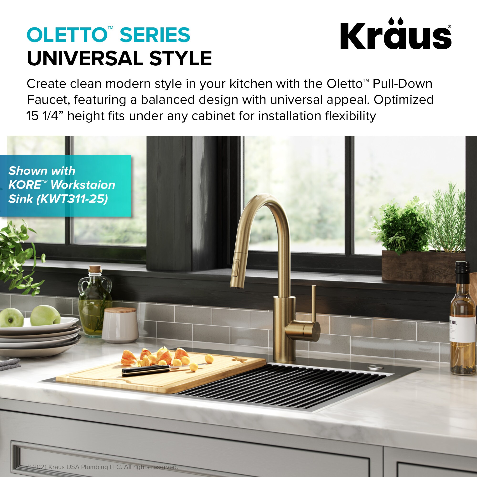 Kraus Oletto Spot Free Antique Champagne Bronze Single Handle Deck-mount Pull-down Kitchen Faucet with Sprayer ( Deck Plate Included )