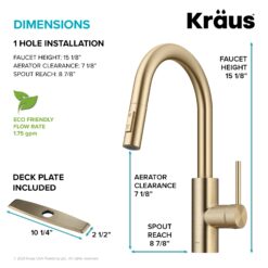 Kraus Oletto Spot Free Antique Champagne Bronze Single Handle Deck-mount Pull-down Kitchen Faucet with Sprayer ( Deck Plate Included )