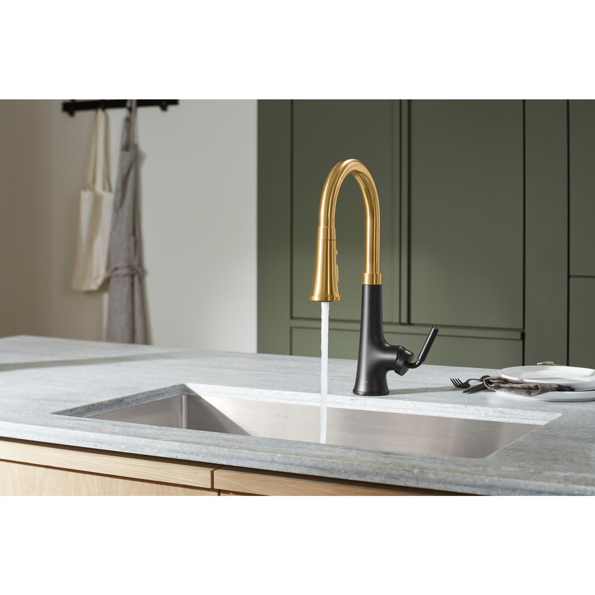 KOHLER Tone Vibrant Stainless Single Handle Deck-mount Pull-down Kitchen Faucet with Sprayer