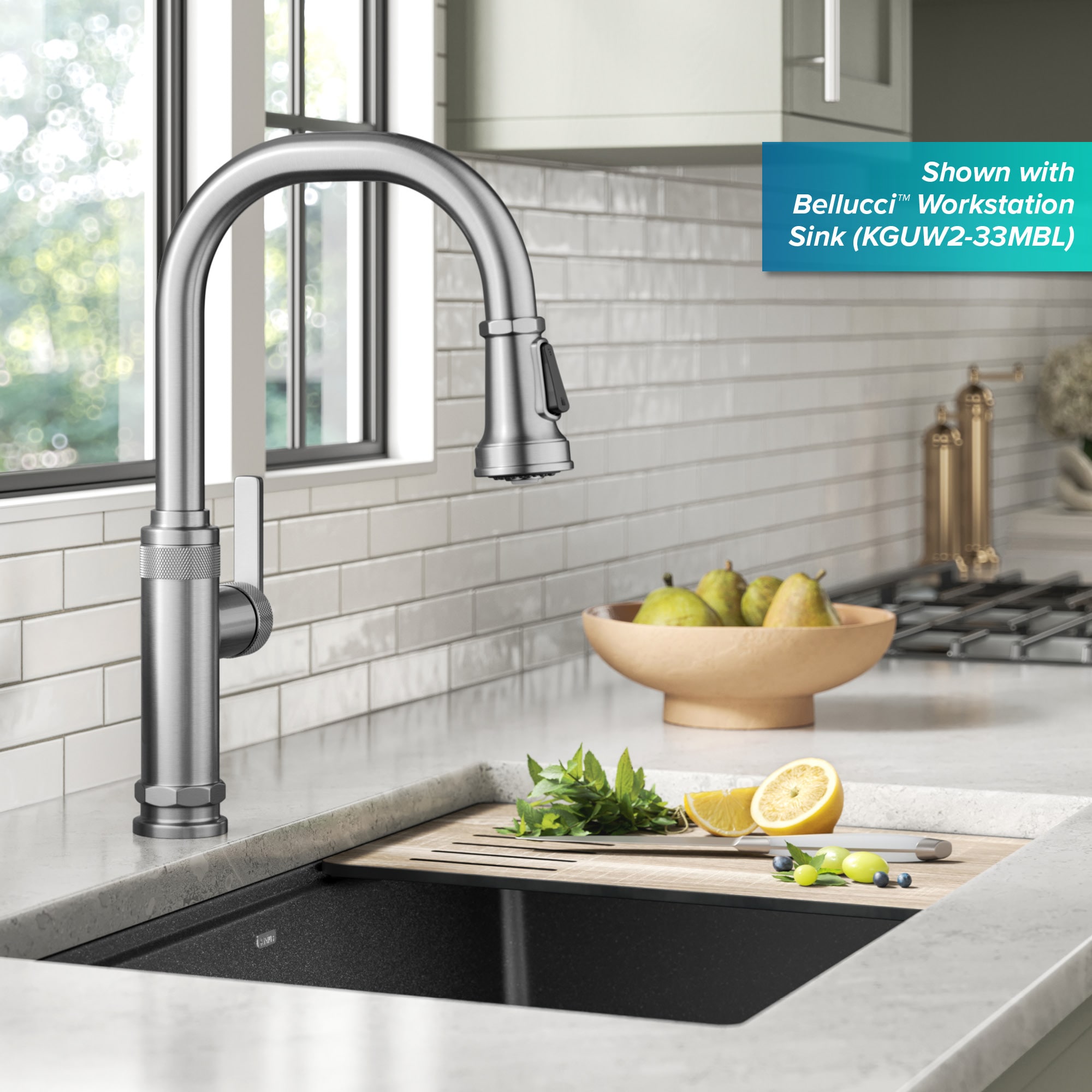 Kraus Allyn Spot Free Stainless Steel Single Handle Deck-mount Kitchen Faucet with Sprayer