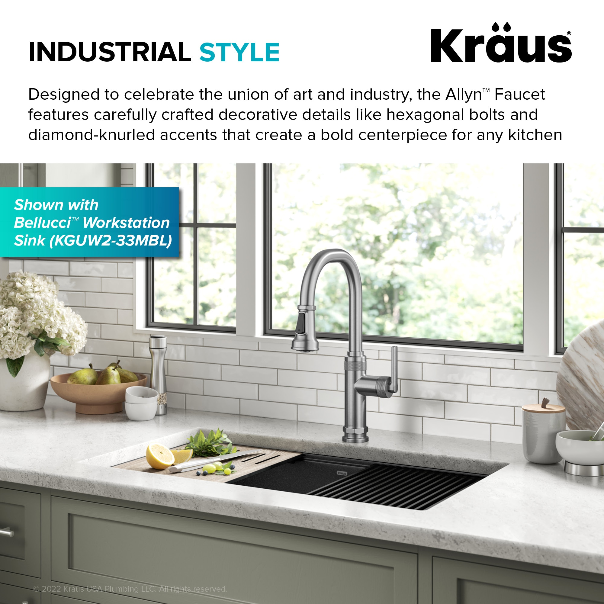 Kraus Allyn Spot Free Stainless Steel Single Handle Deck-mount Kitchen Faucet with Sprayer