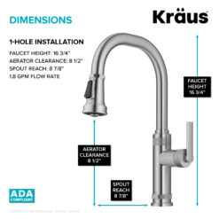 Kraus Allyn Spot Free Stainless Steel Single Handle Deck-mount Kitchen Faucet with Sprayer