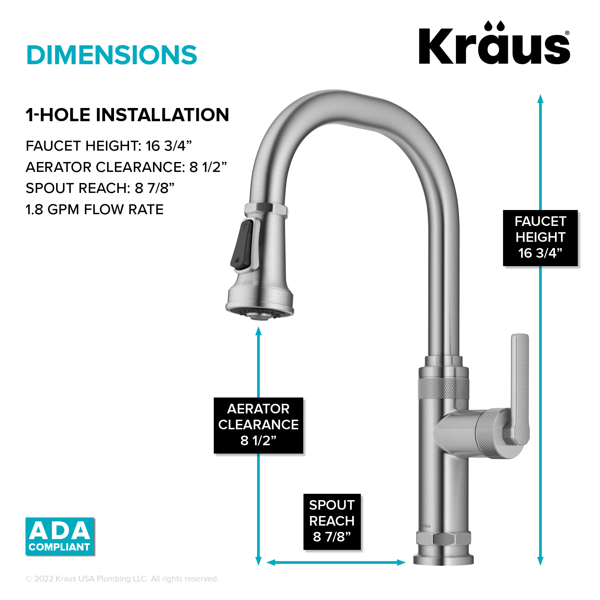 Kraus Allyn Spot Free Stainless Steel Single Handle Deck-mount Kitchen Faucet with Sprayer