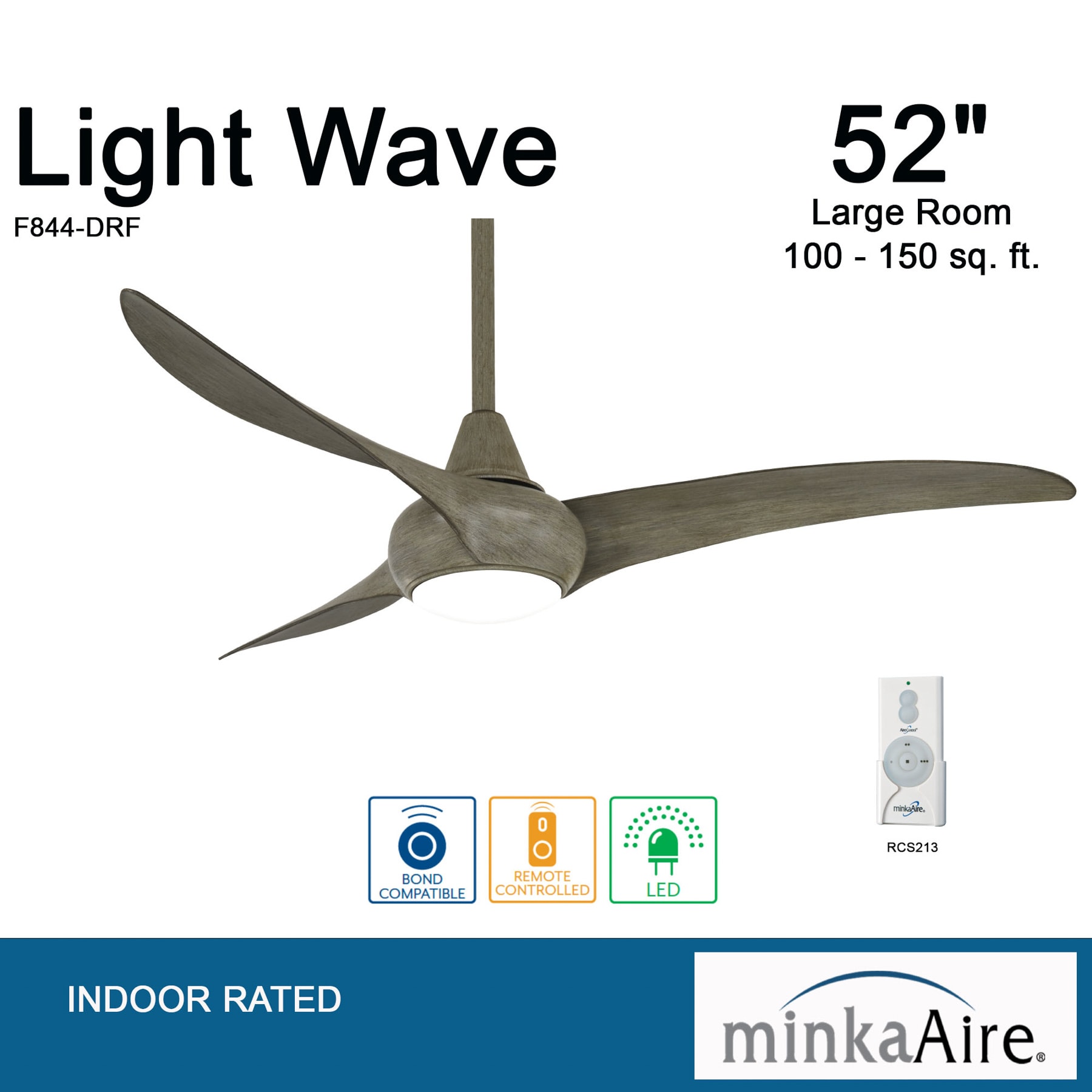 Minka Aire Light Wave 52 52-in Integrated LED Driftwood with Driftwood Blades Propeller Ceiling Fan With Light - Remote Included ( 3 -Blade )