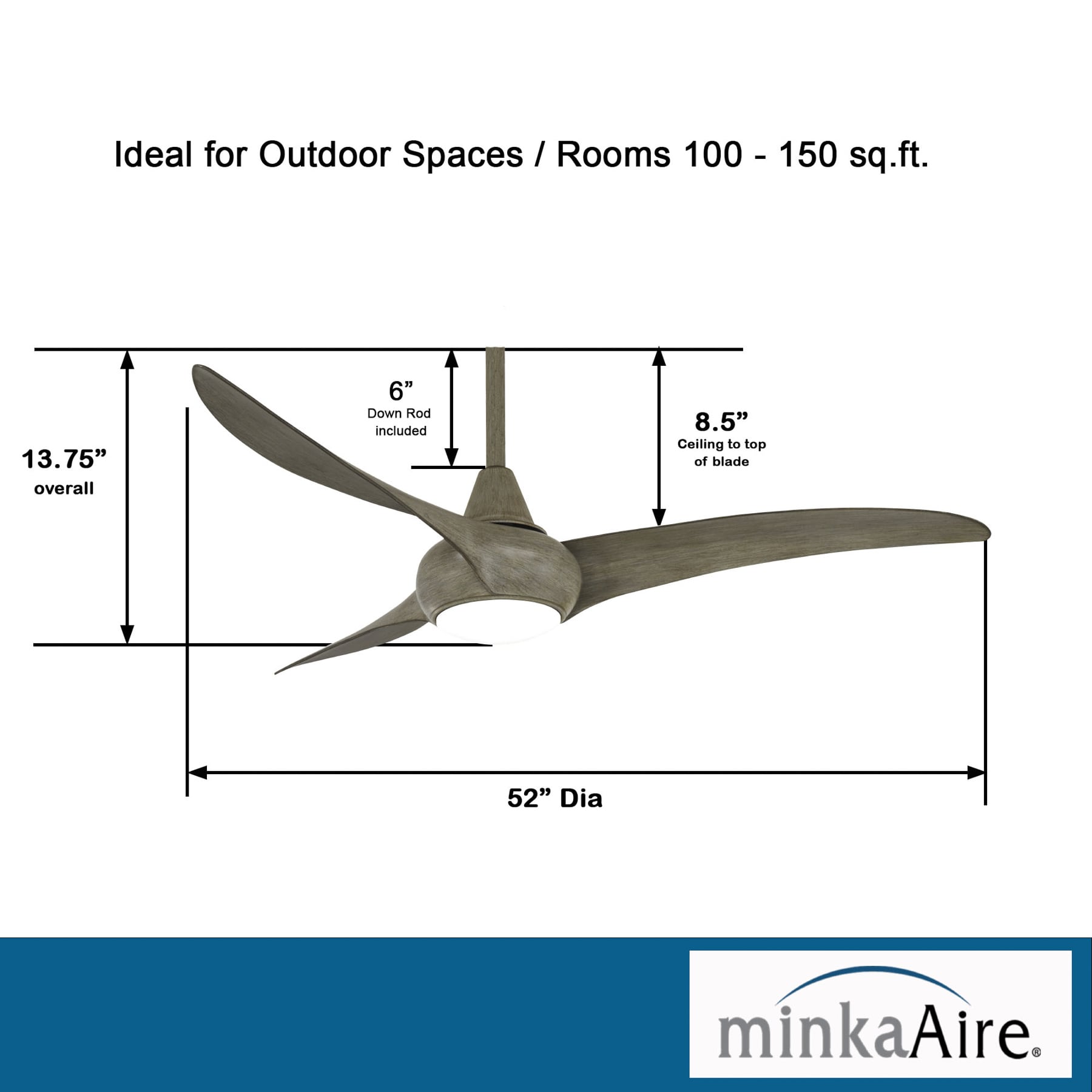 Minka Aire Light Wave 52 52-in Integrated LED Driftwood with Driftwood Blades Propeller Ceiling Fan With Light - Remote Included ( 3 -Blade )