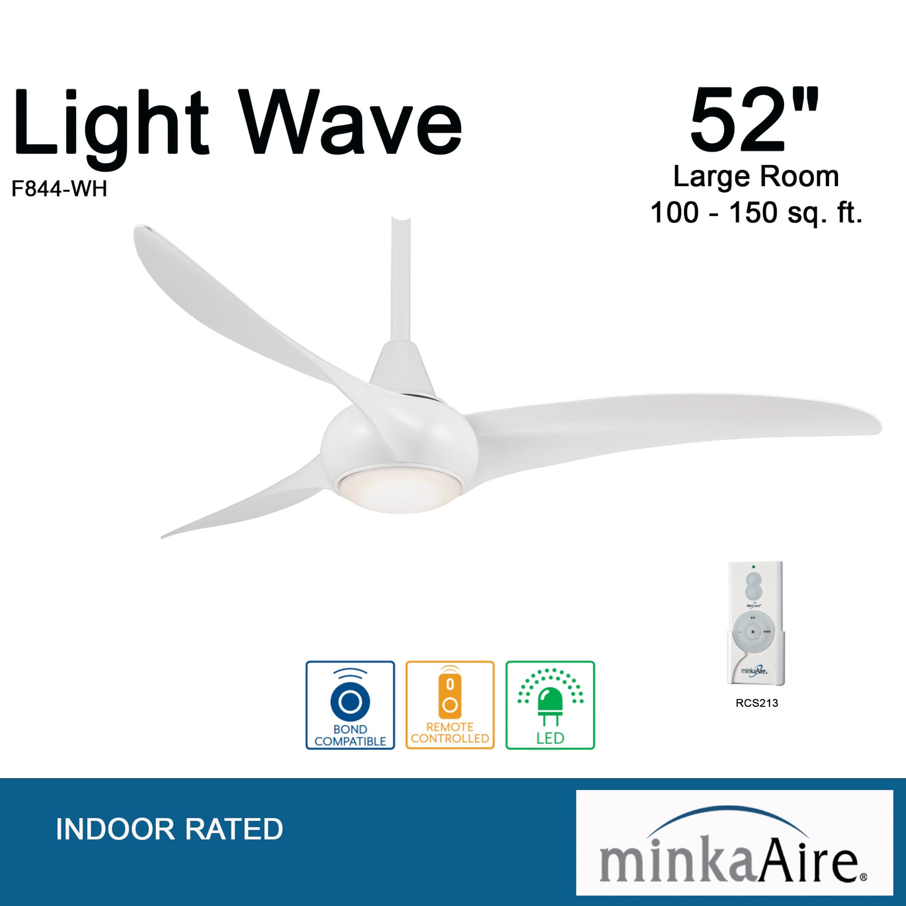 Minka Aire Light Wave 52 52-in White with White Blades Propeller Ceiling Fan With Light - Remote Included ( 3 -Blade )