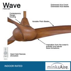 Minka Aire Wave 52 52-in Distressed Koa with Distressed Koa Blades Propeller Ceiling Fan Without Light - Remote Included ( 3 -Blade )