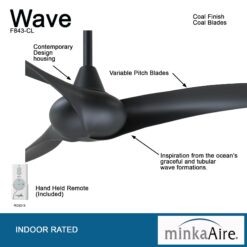 Minka Aire Wave 52 52-in Black with Black Blades Propeller Ceiling Fan Without Light - Remote Included ( 3 -Blade )