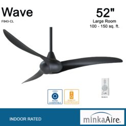 Minka Aire Wave 52 52-in Black with Black Blades Propeller Ceiling Fan Without Light - Remote Included ( 3 -Blade )
