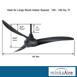 Minka Aire Wave 52 52-in Black with Black Blades Propeller Ceiling Fan Without Light - Remote Included ( 3 -Blade )
