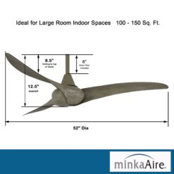Minka Aire Wave 52 52-in Driftwood with Driftwood Blades Propeller Ceiling Fan Without Light - Remote Included ( 3 -Blade )