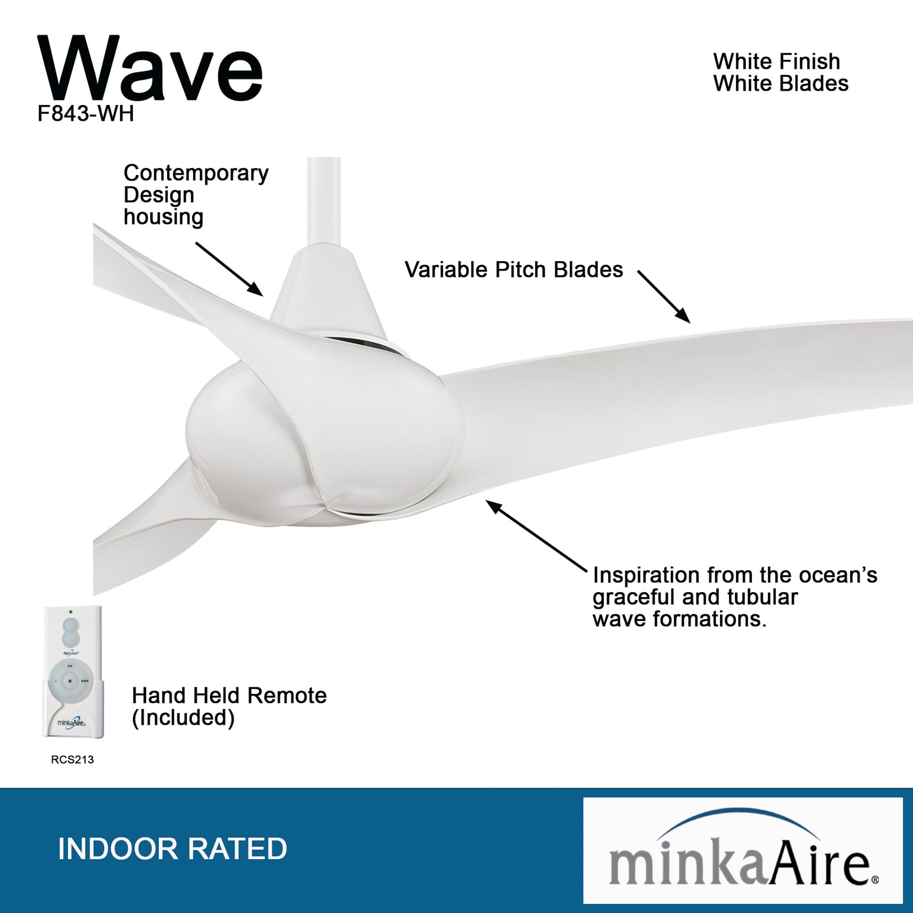 Minka Aire Wave 52 52-in White with White Blades Propeller Ceiling Fan and Remote ( 3 -Blade )
