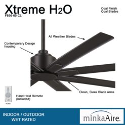 Minka Aire Xtreme H2O 65 65-in Outdoor Black with Black Blades Ceiling Fan Without Light - Remote Included ( 8 -Blade )