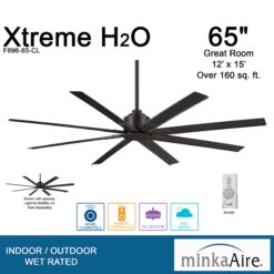 Minka Aire Xtreme H2O 65 65-in Outdoor Black with Black Blades Ceiling Fan Without Light - Remote Included ( 8 -Blade )