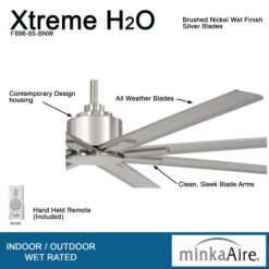 Minka Aire Xtreme H2O 65 65-in Outdoor Brushed Nickel Wet with Brushed Nickel Wet Blades Ceiling Fan Without Light - Remote Included ( 8 -Blade )