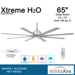 Minka Aire Xtreme H2O 65 65-in Outdoor Brushed Nickel Wet with Brushed Nickel Wet Blades Ceiling Fan Without Light - Remote Included ( 8 -Blade )