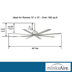 Minka Aire Xtreme H2O 65 65-in Outdoor Brushed Nickel Wet with Brushed Nickel Wet Blades Ceiling Fan Without Light - Remote Included ( 8 -Blade )