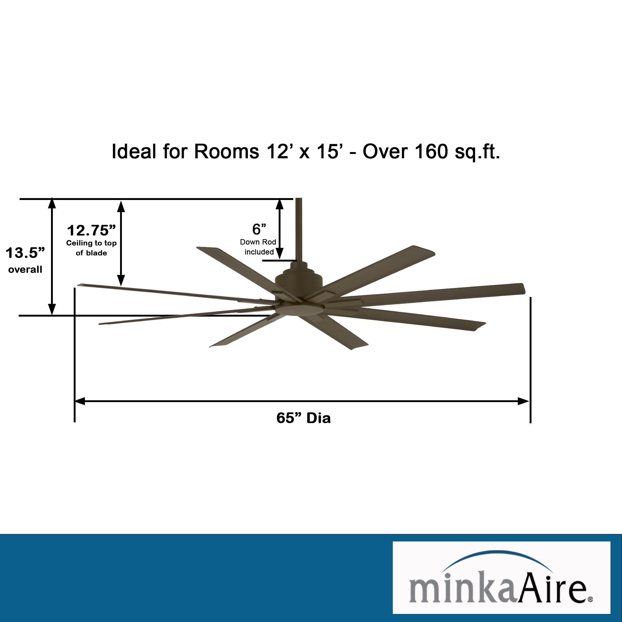 Minka Aire Xtreme H2O 65 65-in Outdoor Oil Rubbed Bronze with Oil Rubbed Bronze Blades Ceiling Fan Without Light - Remote Included ( 8 -Blade )