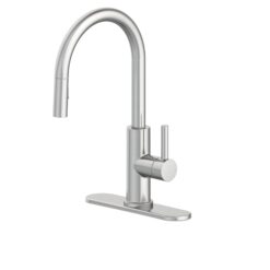 allen + roth Harlow Spot Free Stainless Steel Single Handle Deck-mount Pull-down Kitchen Faucet with Sprayer ( Deck Plate Included ) (Soap Dispenser Included)
