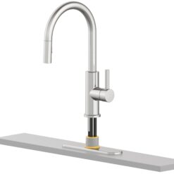 allen + roth Harlow Spot Free Stainless Steel Single Handle Deck-mount Pull-down Kitchen Faucet with Sprayer ( Deck Plate Included ) (Soap Dispenser Included)