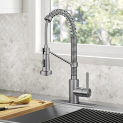 Kraus Bolden Spot-Free Stainless Steel with Deckplate Single Handle Deck-mount Pull-down Kitchen Faucet with Sprayer ( Deck Plate Included )