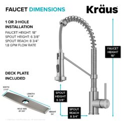 Kraus Bolden Spot-Free Stainless Steel with Deckplate Single Handle Deck-mount Pull-down Kitchen Faucet with Sprayer ( Deck Plate Included )
