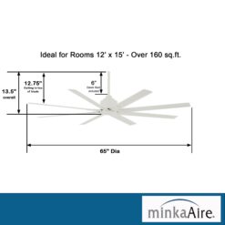 Minka Aire Xtreme H2O 65 65-in Outdoor Flat White with Flat White Blades Ceiling Fan Without Light - Remote Included ( 8 -Blade )